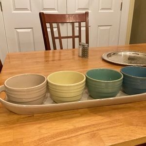 EUC!! BICO Long Cream Serving Dish w/ 4 Bowls